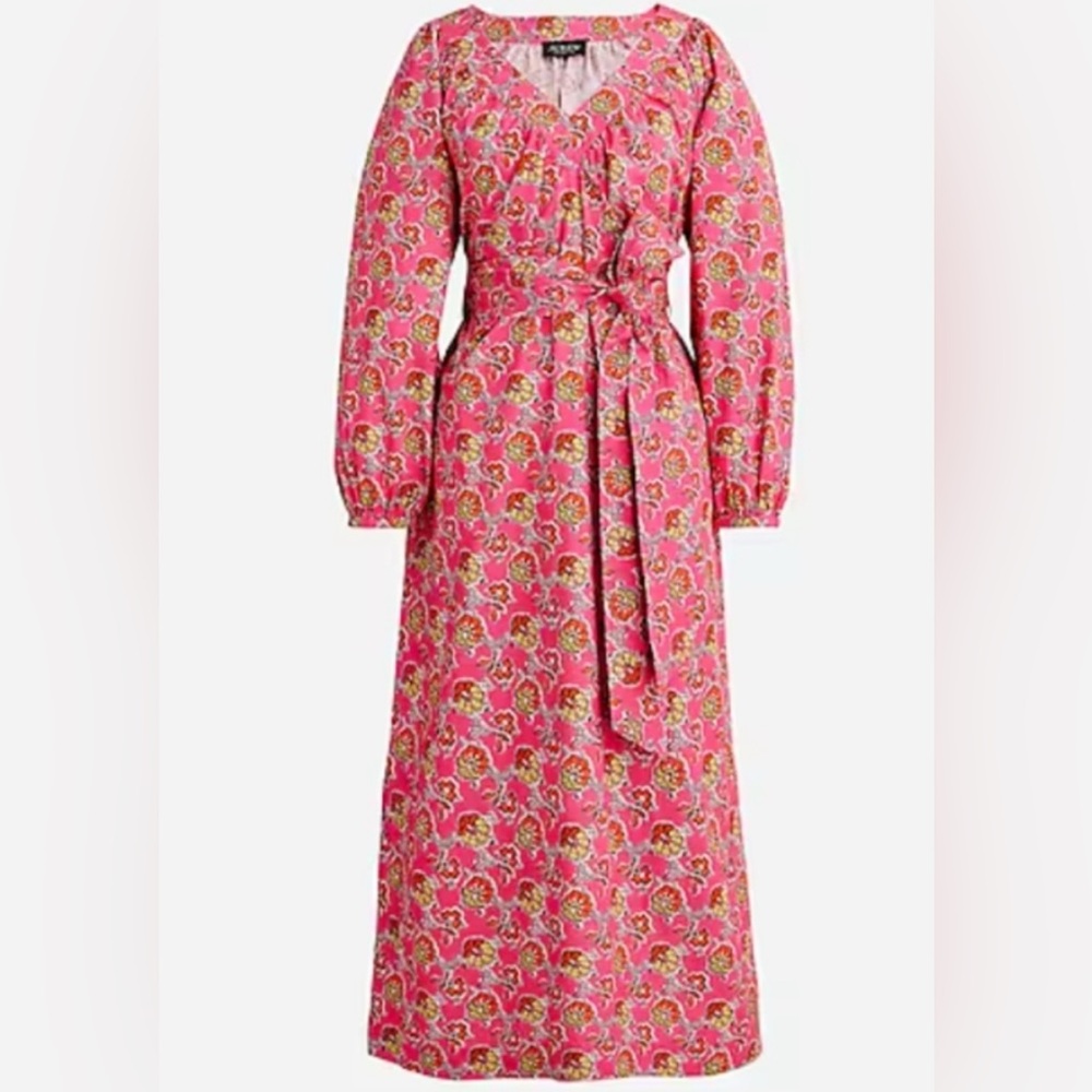 J. Crew Vibrant Pink Floral Long Sleeve Dress Size L